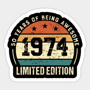 Vintage 1974 Birthday Gift Idea Classic Retro 50th Bday Sticker